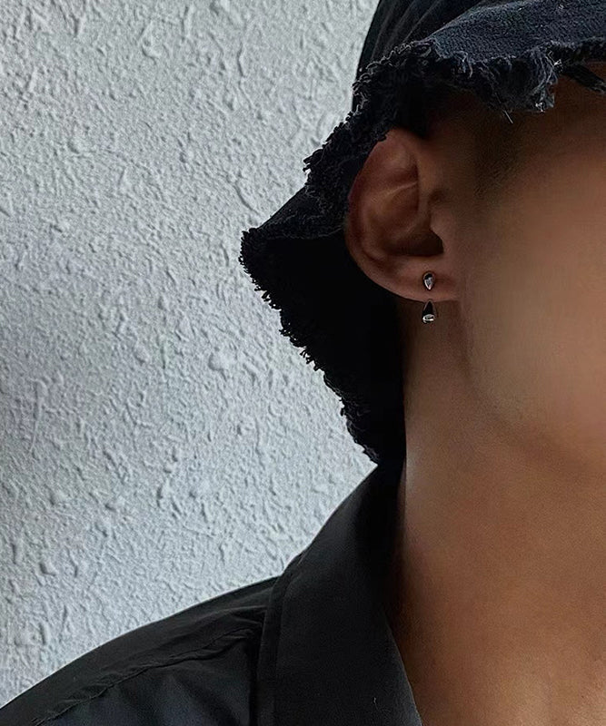 Fine Men Silk Sterling Silver Water Drop Stud Earrings