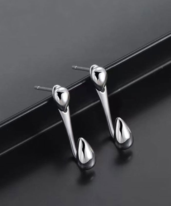 Fine Men Silk Sterling Silver Water Drop Stud Earrings