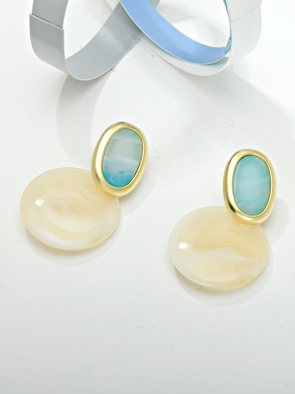 Simple White Blue Contrast Color Geometric Shape Earrings Accessories