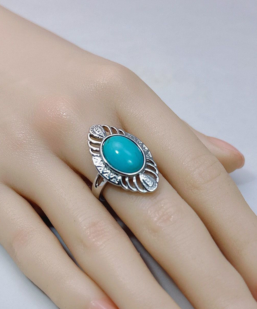 Bohemian Blue Sterling Silver Turquoise Hollow Out Rings