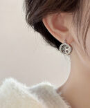 Unique Silk Copper Overgild Zircon Circle Hollow Out Hoop Earrings