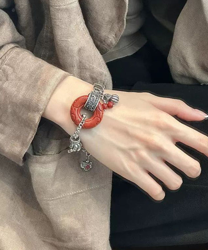 Retro Silk Sterling Silver Gourd Butterfly Chain Bracelet