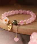 Cute Pink Sterling Silver Alloy Crystal Peach Blossom Charm Bracelet
