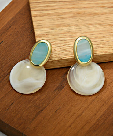 Simple White Blue Contrast Color Geometric Shape Earrings Accessories