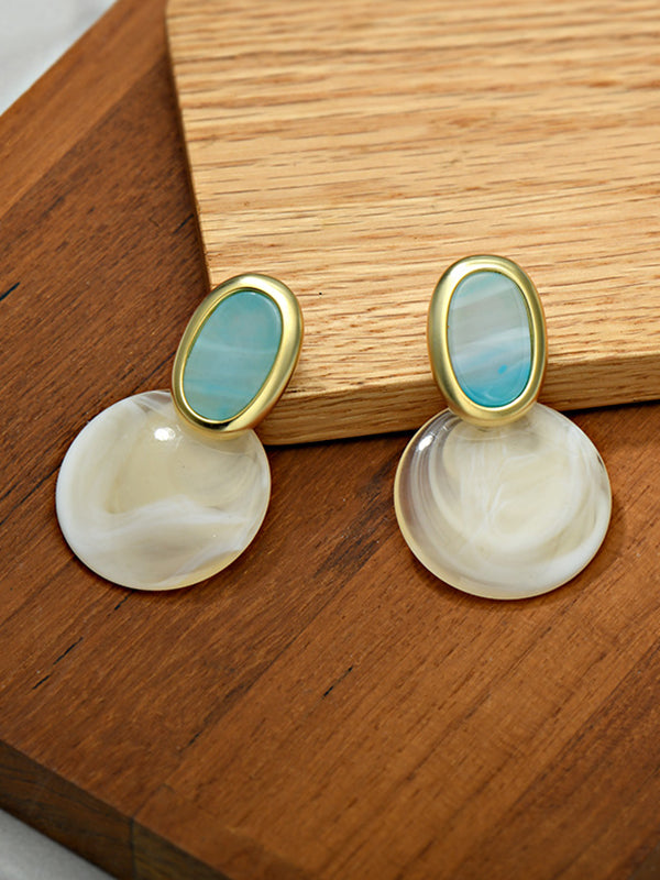 Simple White Blue Contrast Color Geometric Shape Earrings Accessories