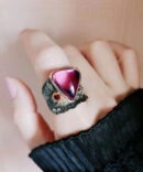 Boho Purple Sterling Silver Overgild Gem Stone Rose Rock Sugar Rings