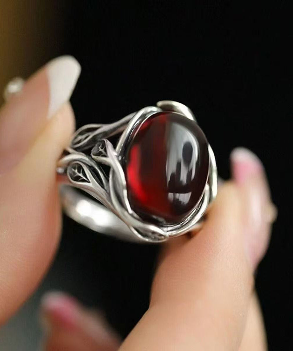 Retro Mulberry Sterling Silver Jade Branch Entangle Open Rings