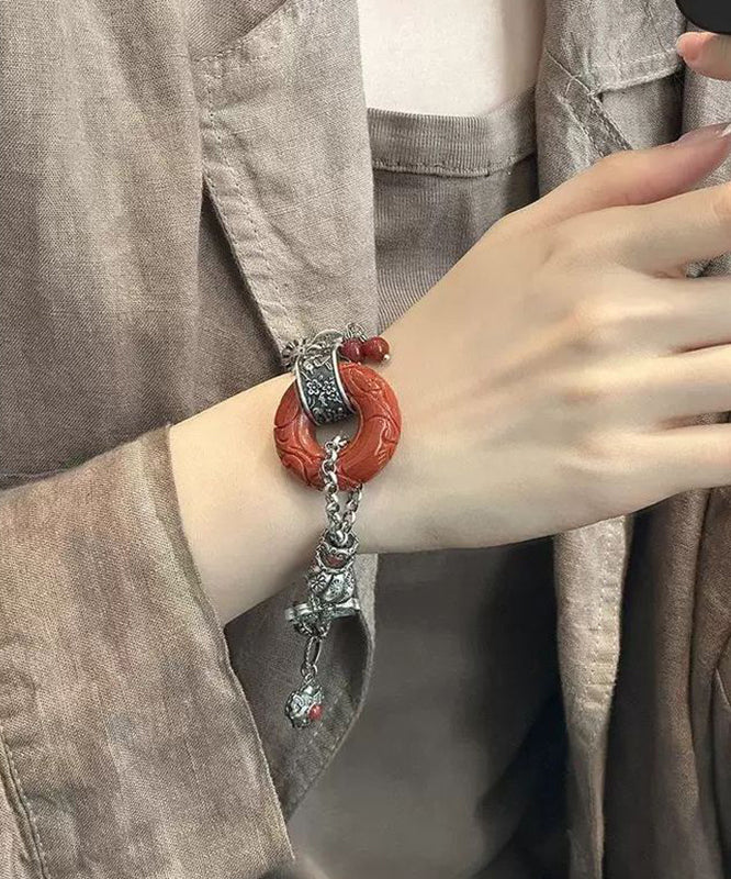 Retro Silk Sterling Silver Gourd Butterfly Chain Bracelet