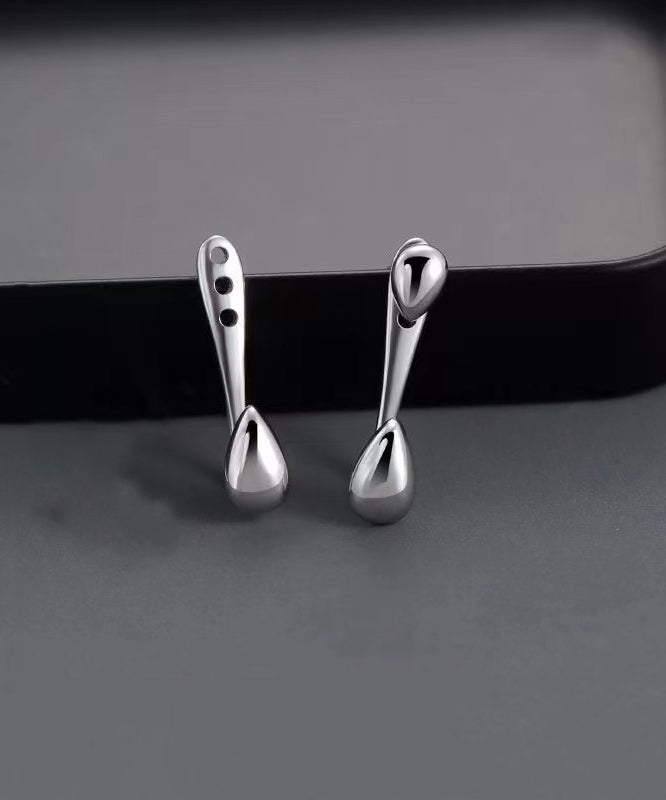 Fine Men Silk Sterling Silver Water Drop Stud Earrings