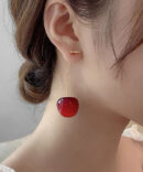 Style Red Cherry Made Of Acrylic Silver Drop Earrings