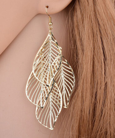 Stylish Silver&Gold Multi-Layer Leaf Hollow Earrings