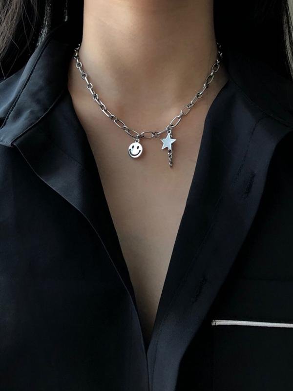 Multi-Layer Ring Smiley Face Star Set necklace
