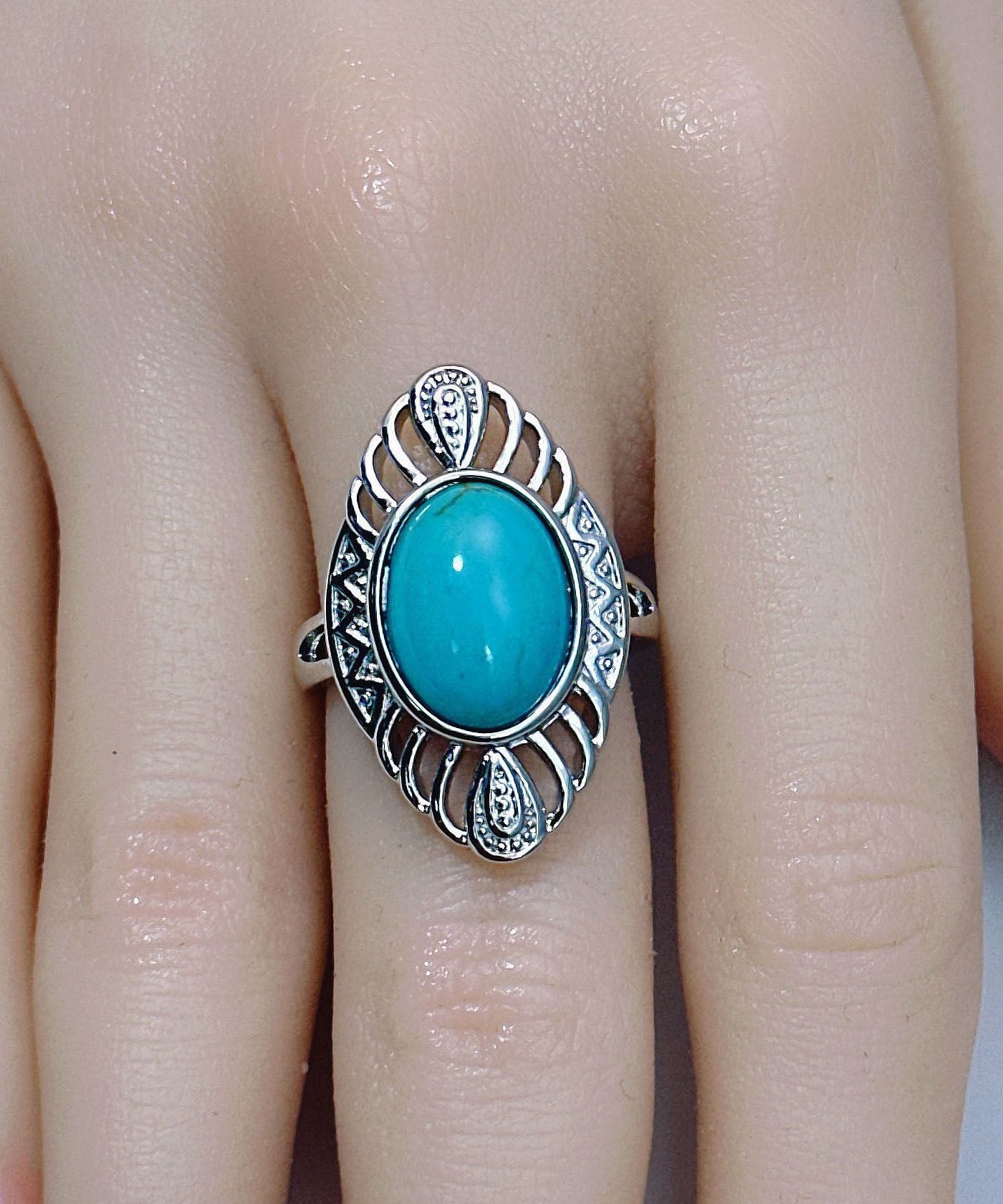 Bohemian Blue Sterling Silver Turquoise Hollow Out Rings
