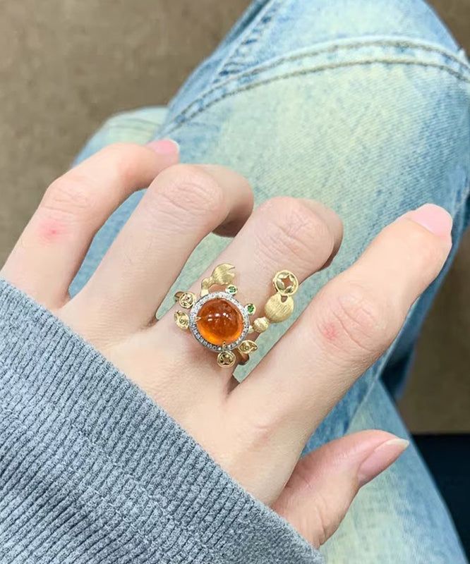 Style Gold Alloy Zircon Crab Gem Stone Rings