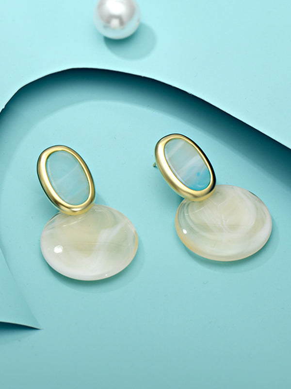 Simple White Blue Contrast Color Geometric Shape Earrings Accessories