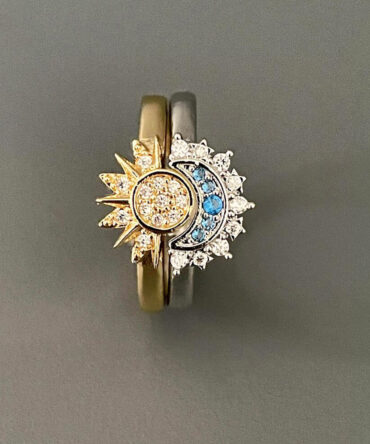 Fashion Alloy Zircon Sun And Moon Open Rings Two-Piece Set