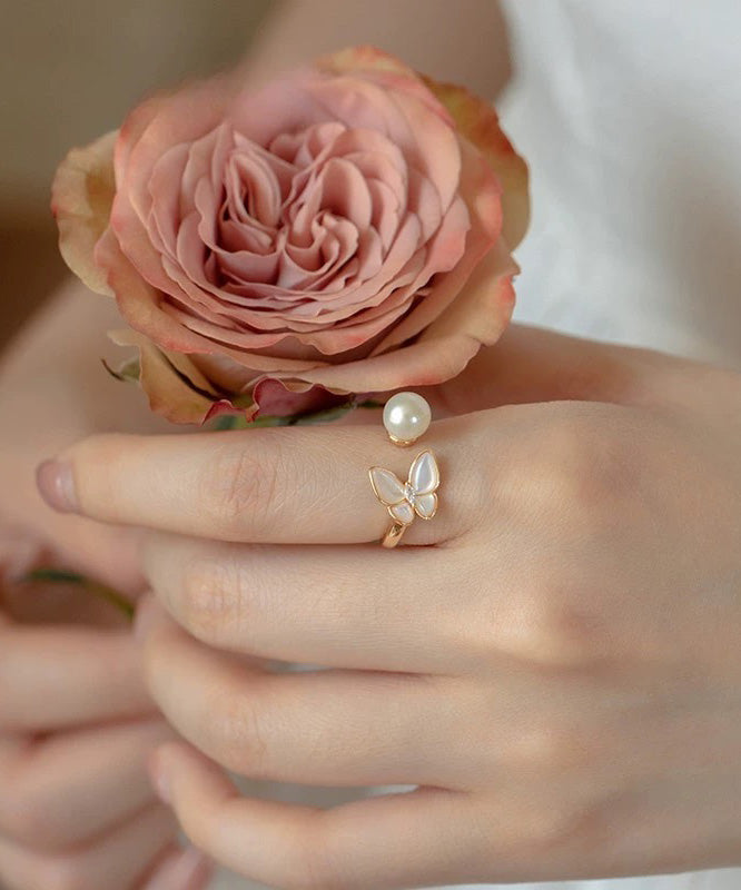 French Gold Copper Overgild Pearl Butterfly Open Rings