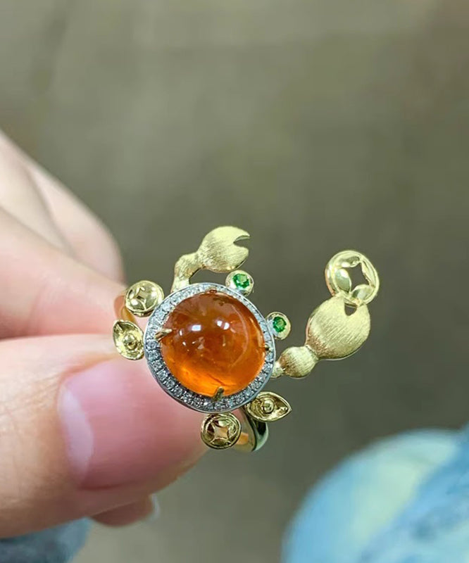 Style Gold Alloy Zircon Crab Gem Stone Rings