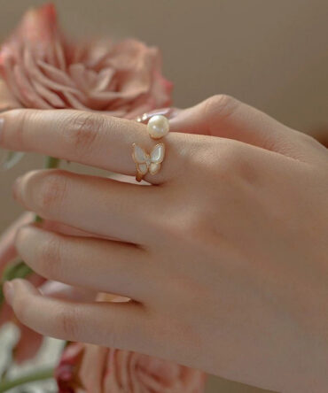 French Gold Copper Overgild Pearl Butterfly Open Rings
