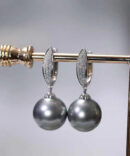 Fine Grey Sterling Silver Zircon Pearl Drop Earrings