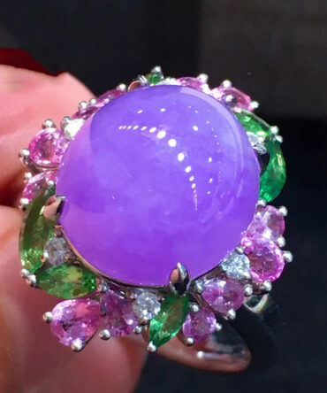 Casual Purple Stainless Steel Crystal Zircon Jade Rings