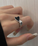 Unique Black Sterling Silver Love Open Rings
