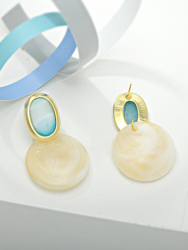 Simple White Blue Contrast Color Geometric Shape Earrings Accessories