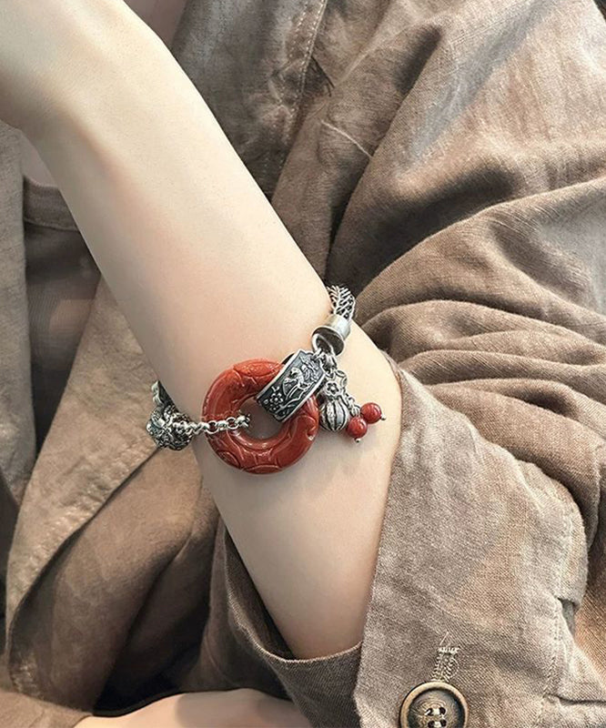 Retro Silk Sterling Silver Gourd Butterfly Chain Bracelet