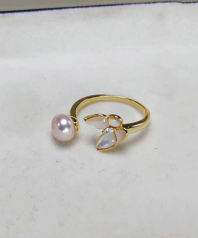French Gold Copper Overgild Pearl Butterfly Open Rings