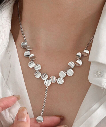 Modern White Sterling Silver Sequins Pendant Necklace