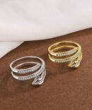Fashion Alloy Zircon S-Shaped Rings Two-Piece Set