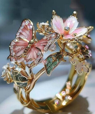 Bohemian Gold Alloy Zircon Drip Glaze Butterfly Floral Rings