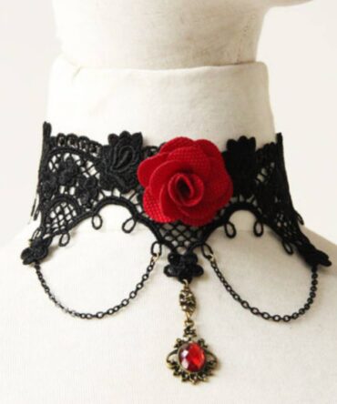 Halloween 3D Rose Flower Lace Necklace