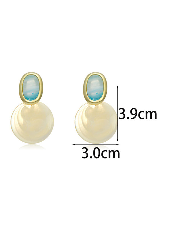 Simple White Blue Contrast Color Geometric Shape Earrings Accessories