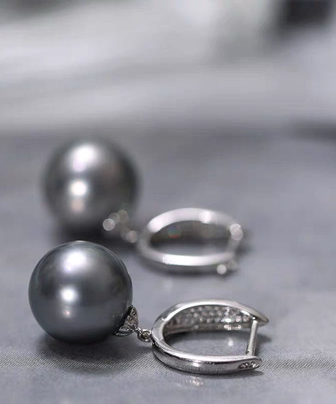 Fine Grey Sterling Silver Zircon Pearl Drop Earrings