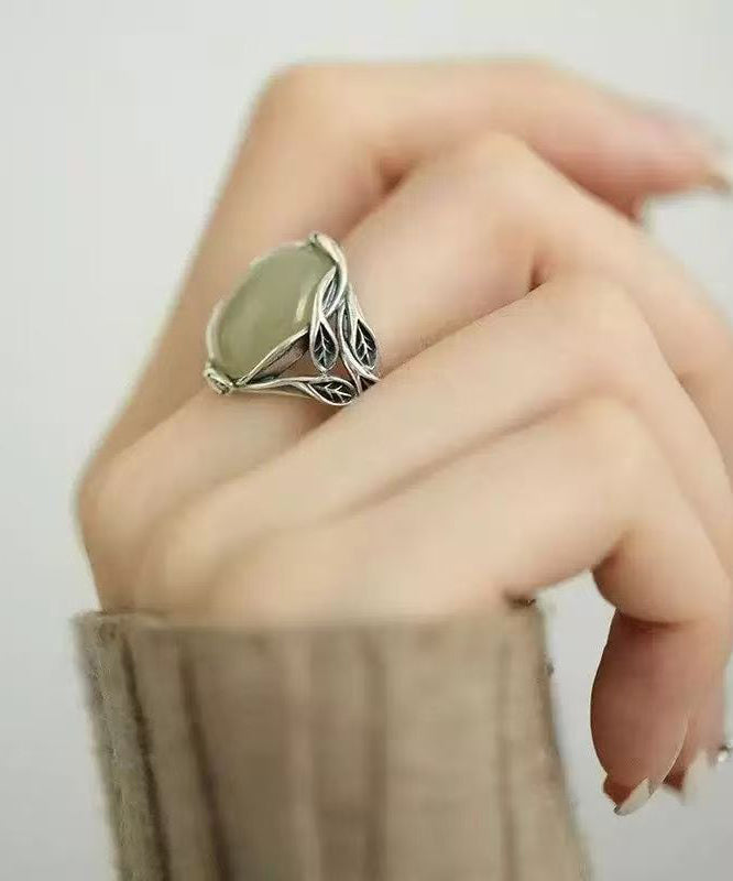 Retro Mulberry Sterling Silver Jade Branch Entangle Open Rings