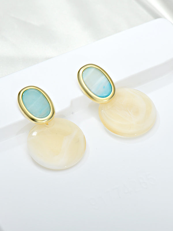 Simple White Blue Contrast Color Geometric Shape Earrings Accessories