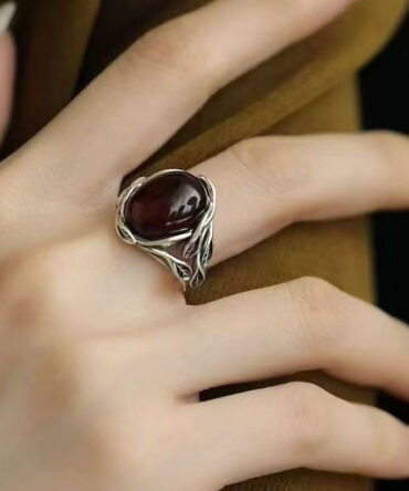 Retro Mulberry Sterling Silver Jade Branch Entangle Open Rings