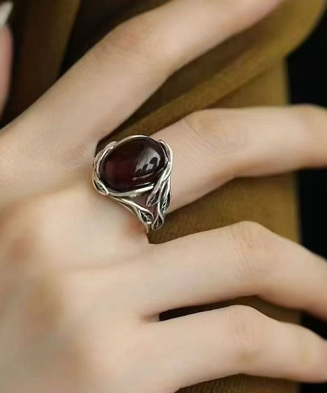 Retro Mulberry Sterling Silver Jade Branch Entangle Open Rings