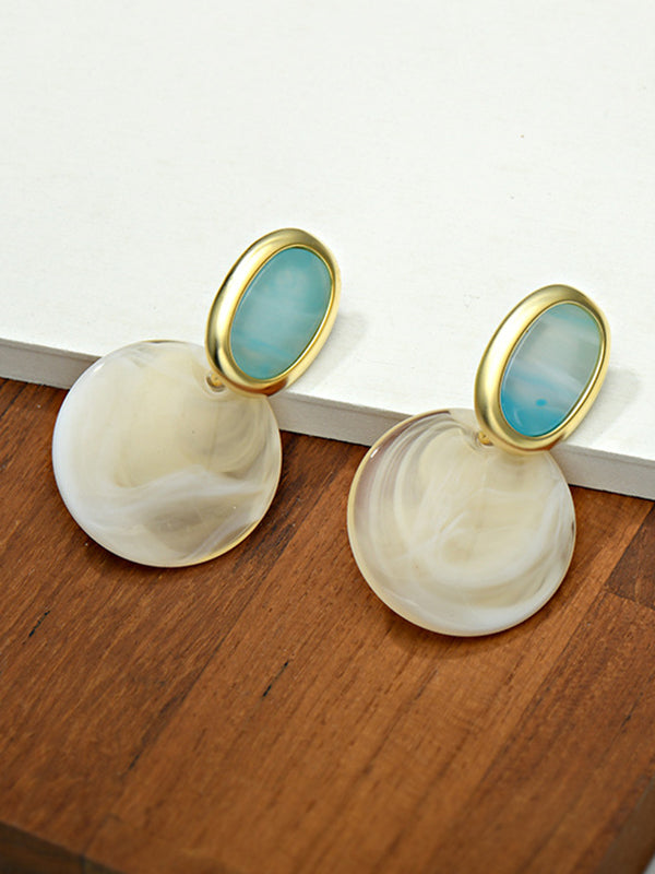 Simple White Blue Contrast Color Geometric Shape Earrings Accessories